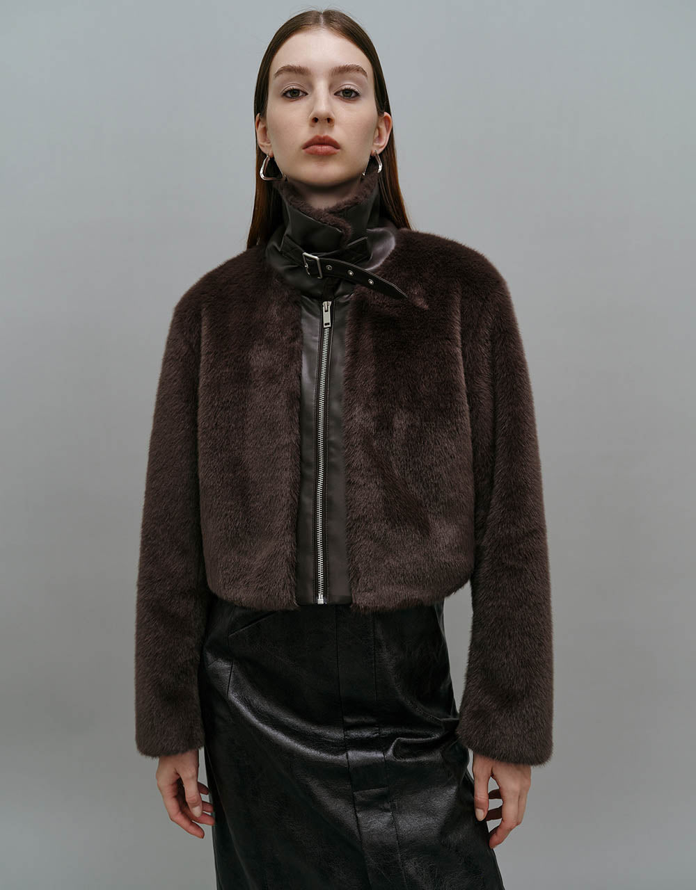 Zipper Front Furry Coat