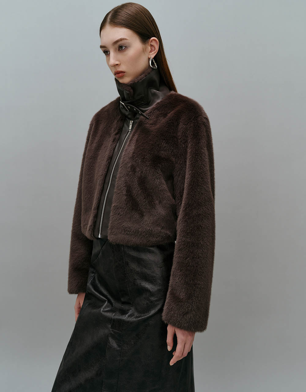 Zipper Front Furry Coat