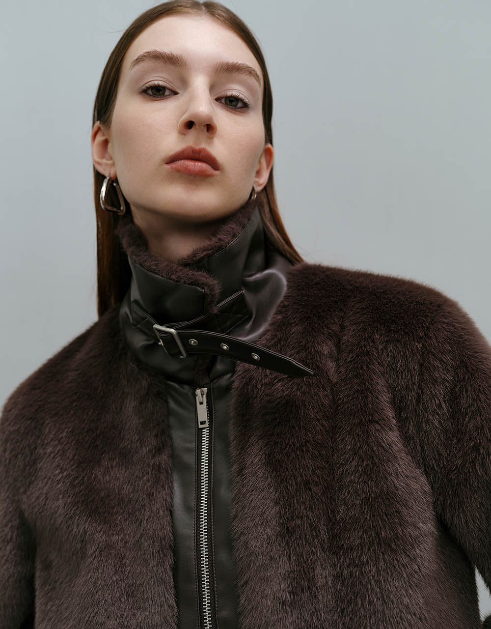 Zipper Front Furry Coat