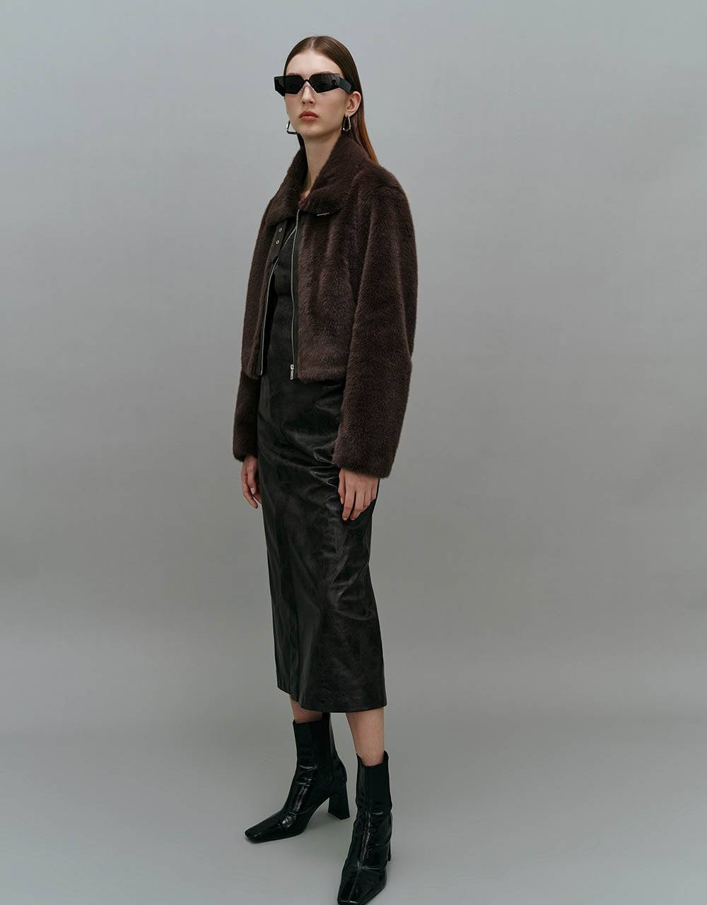 Zipper Front Furry Coat