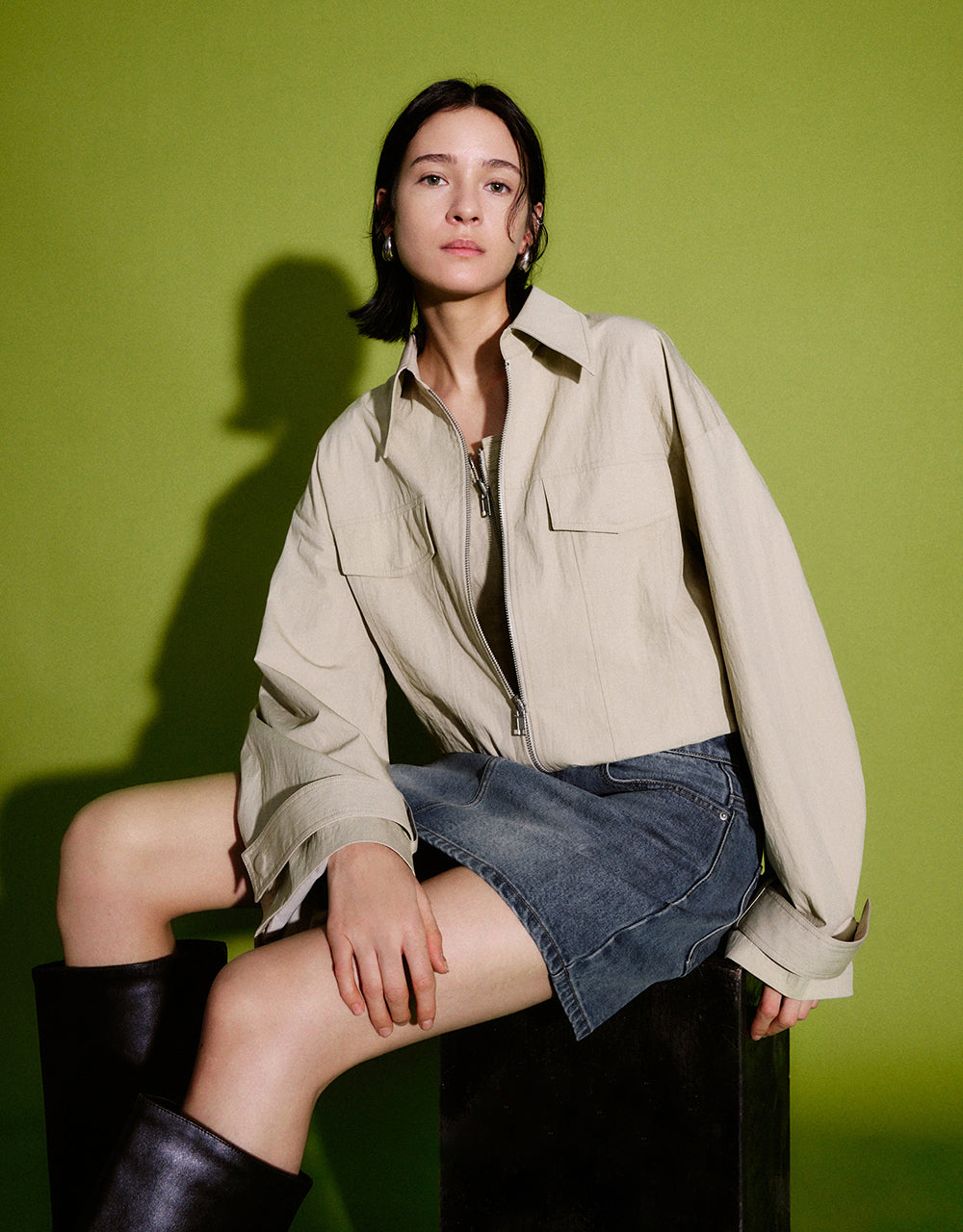 Zipper Front Lapel Jacket