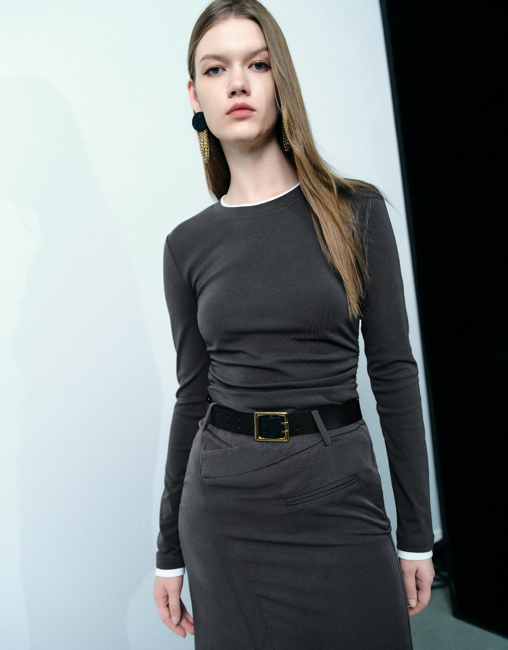 Asymmetric Crew Neck Straight T-Shirt