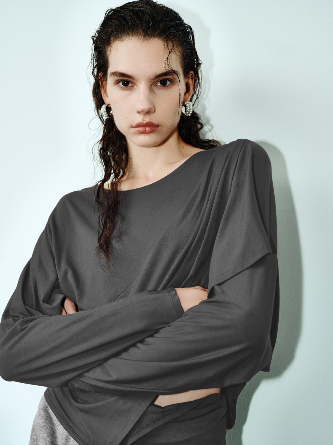 Ruched Long Sleeve T-Shirts