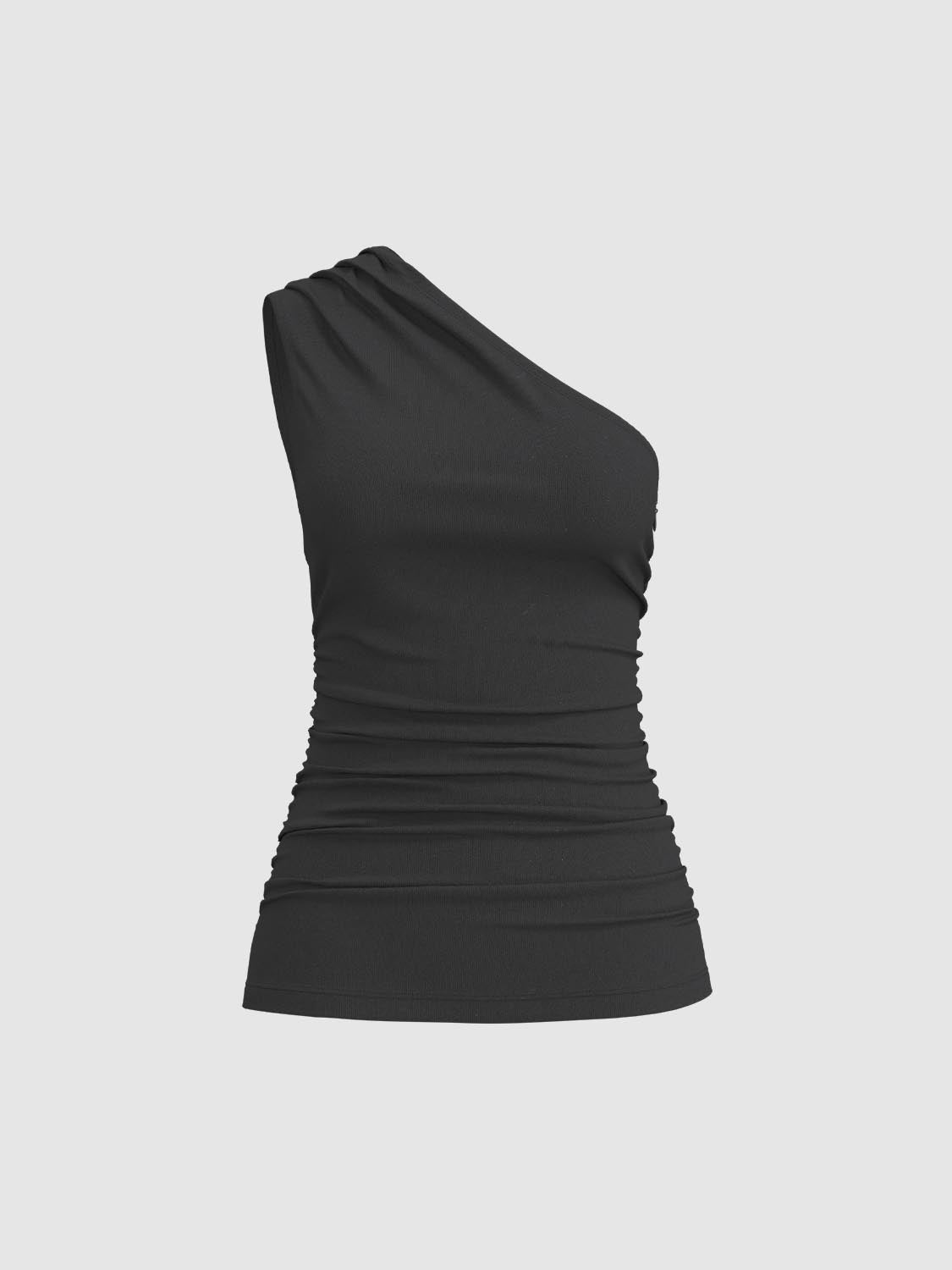 Cinched One Shoulder Sleeveless T-Shirts