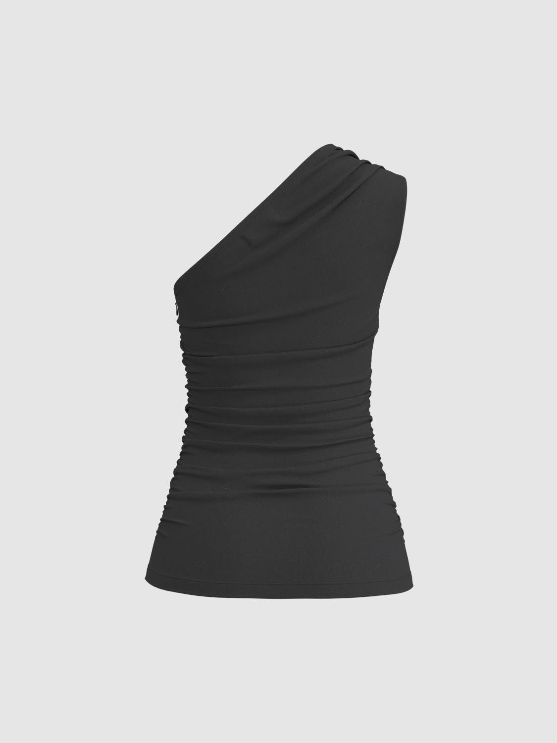 Cinched One Shoulder Sleeveless T-Shirts