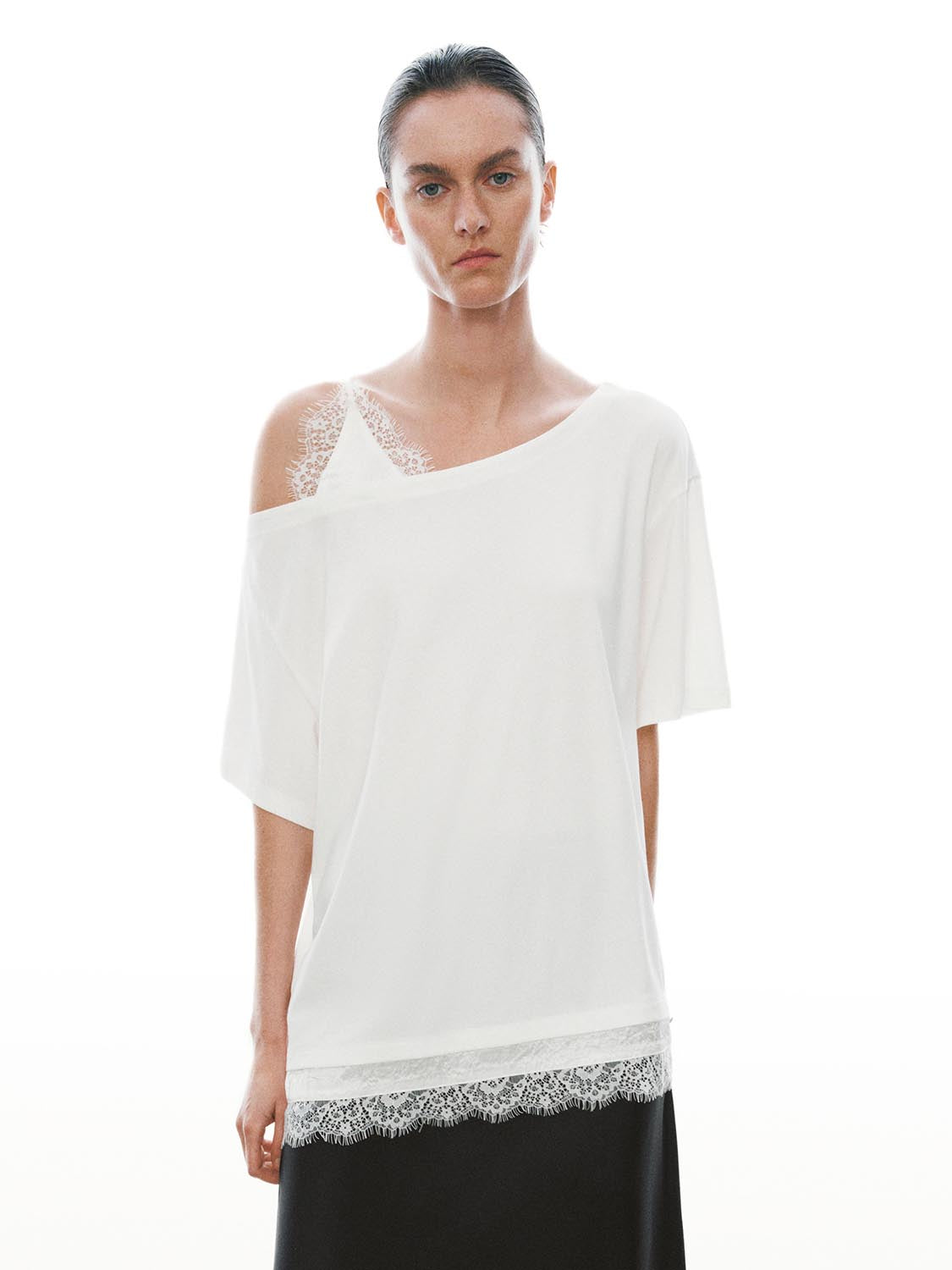 2 In 1 Laced One Shoulder T-Shirts