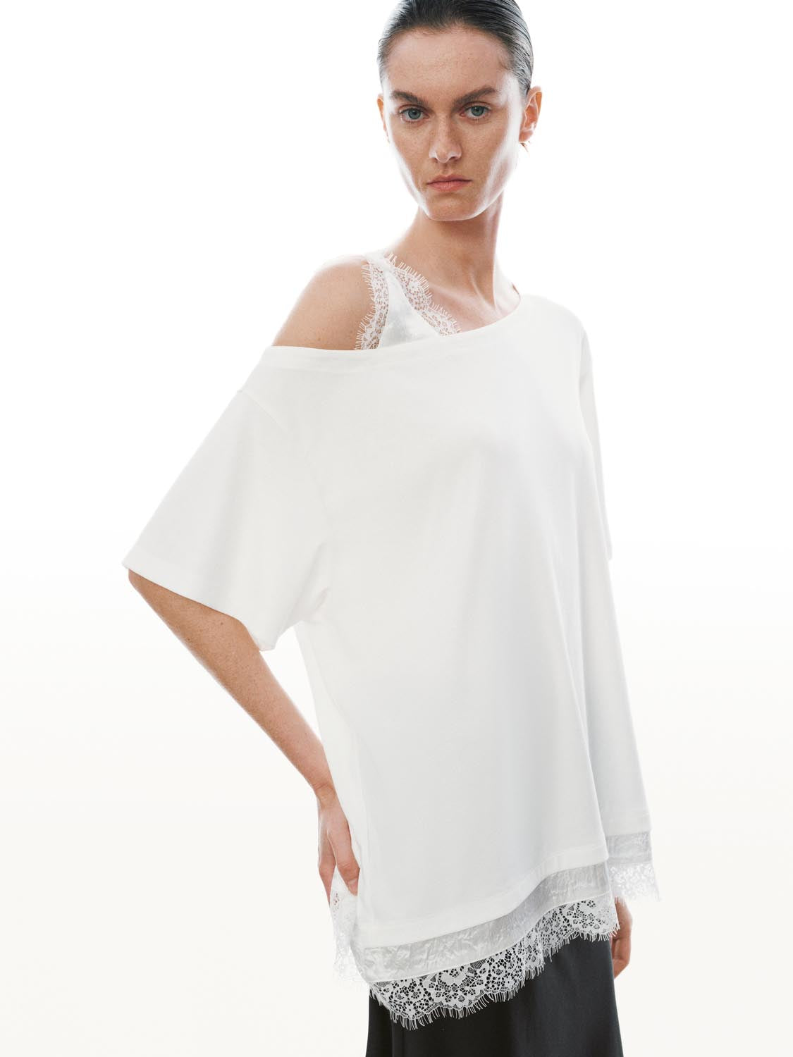 2 In 1 Laced One Shoulder T-Shirts