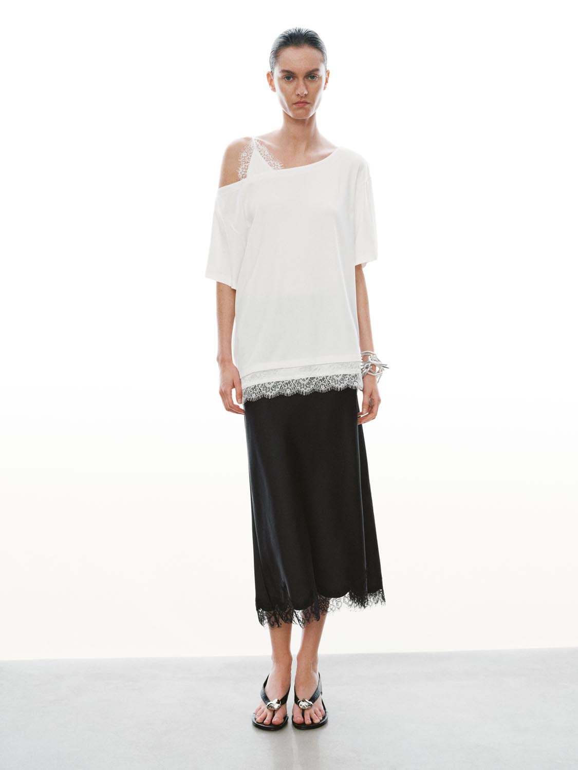 2 In 1 Laced One Shoulder T-Shirts