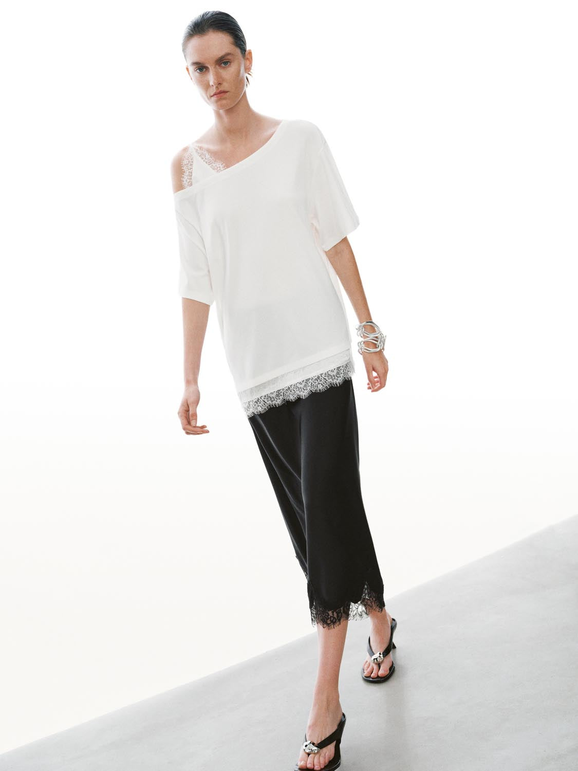 2 In 1 Laced One Shoulder T-Shirts