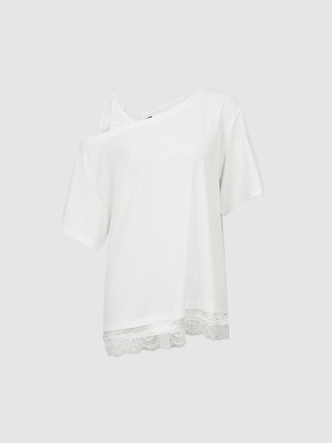 2 In 1 Laced One Shoulder T-Shirts