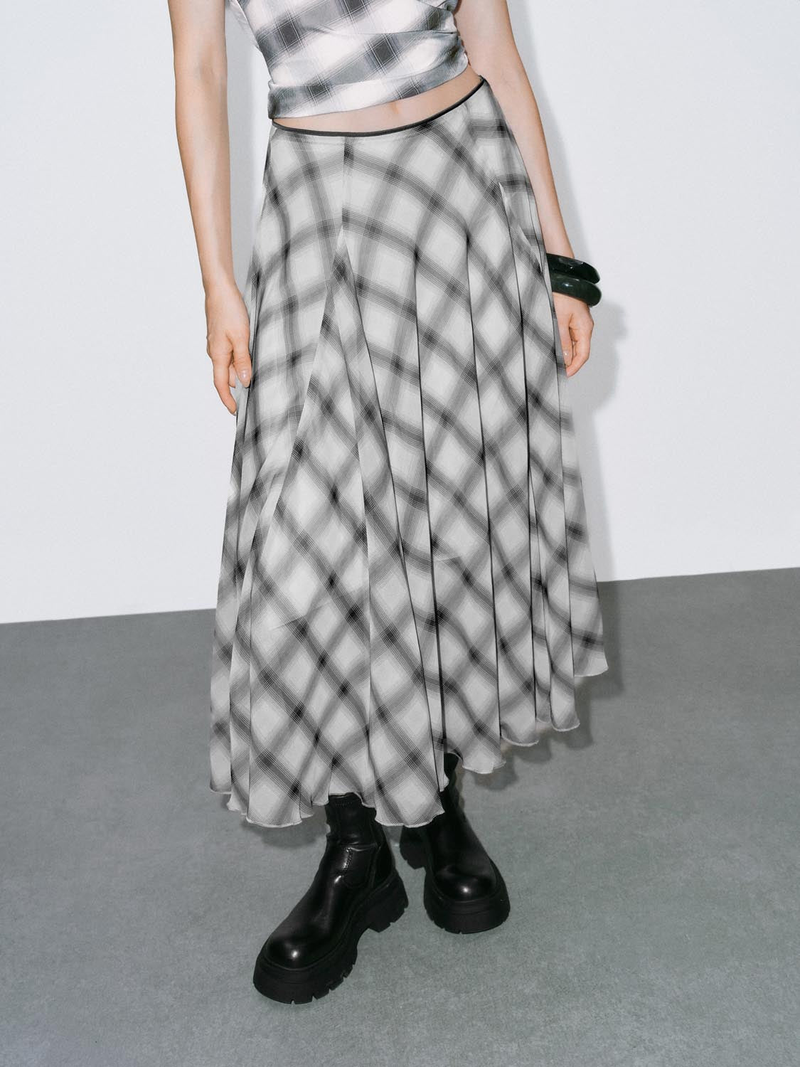 Plaid Maxi Flared Skirts