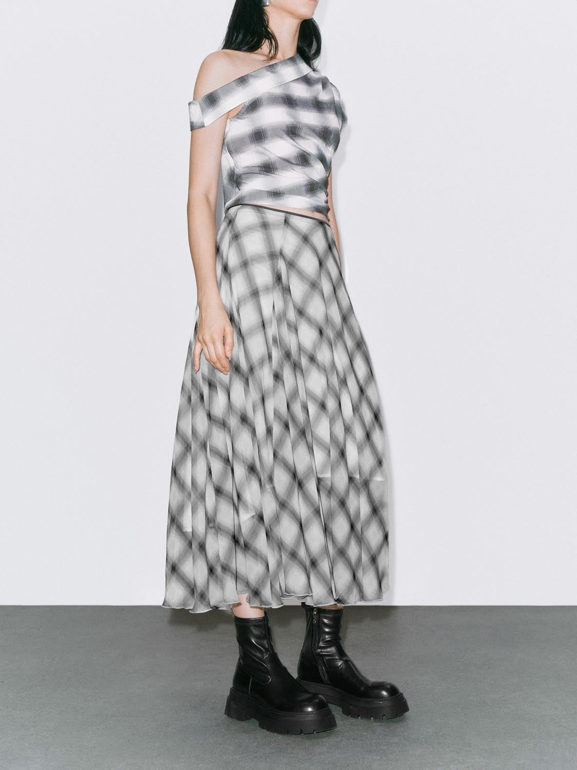 Plaid Maxi Flared Skirts