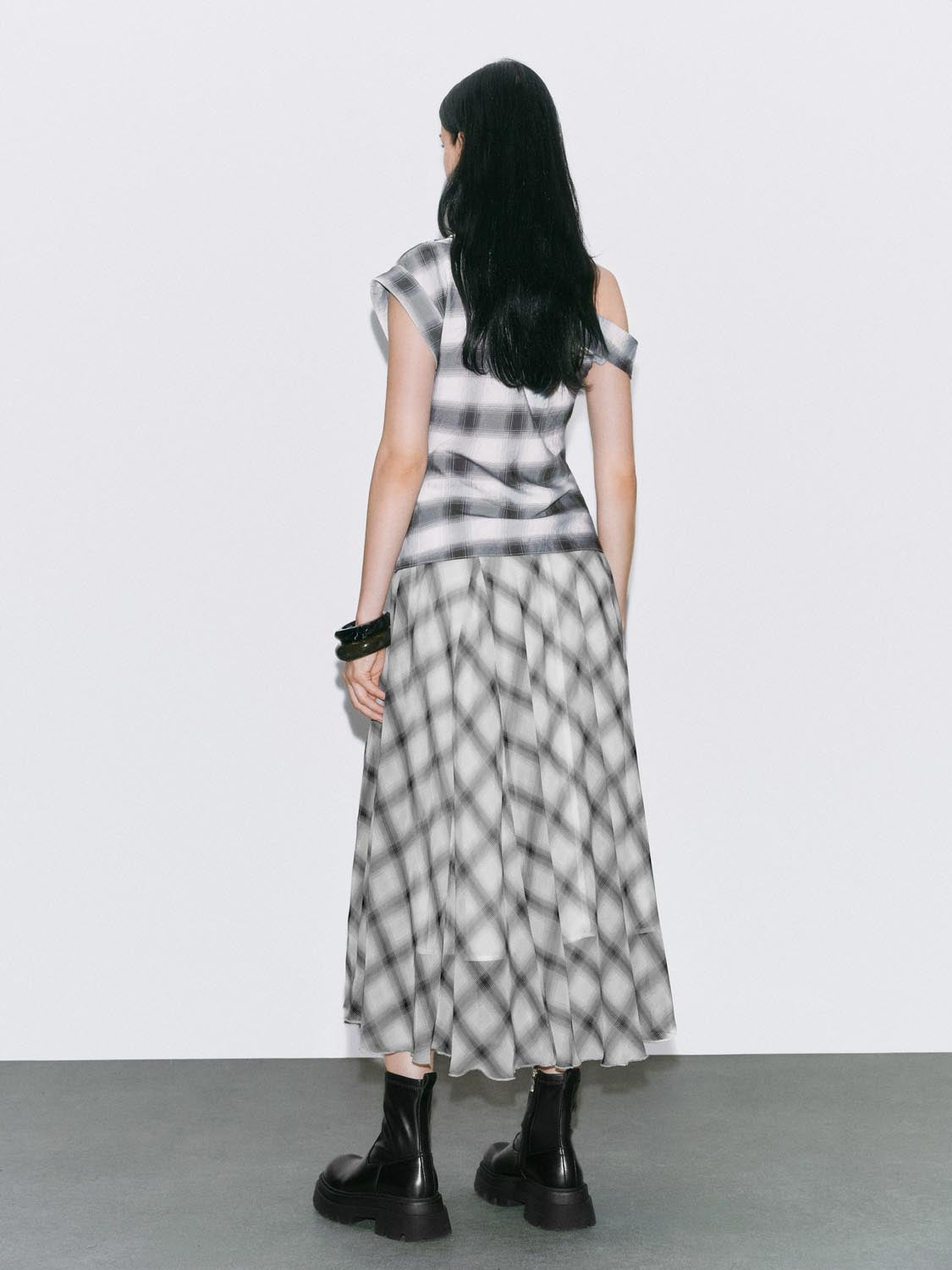 Plaid Maxi Flared Skirts