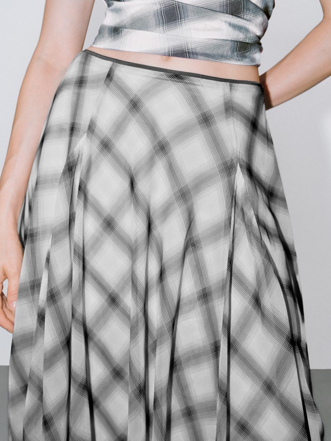 Plaid Maxi Flared Skirts