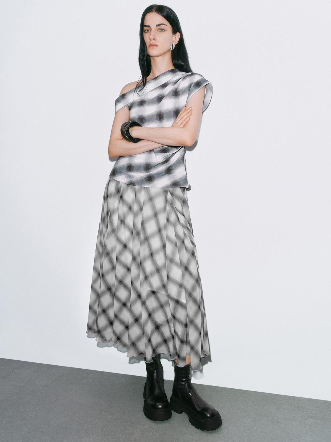 Plaid Maxi Flared Skirts