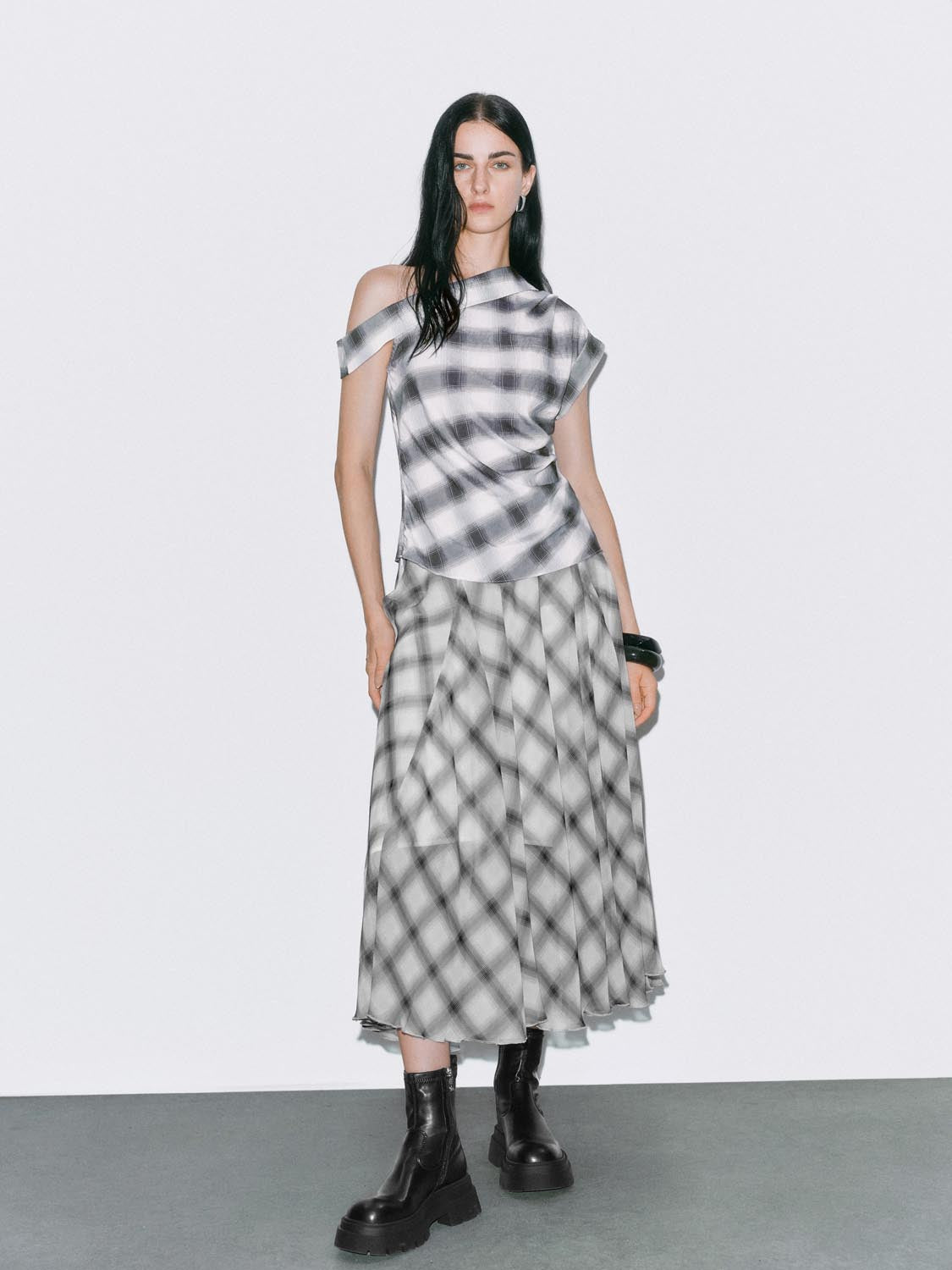 Plaid Maxi Flared Skirts