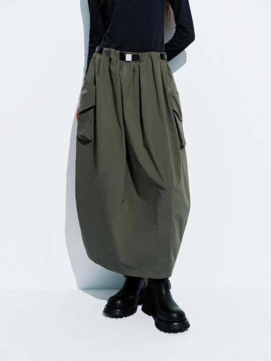 Belted Cargo Balloon Midi Skirts