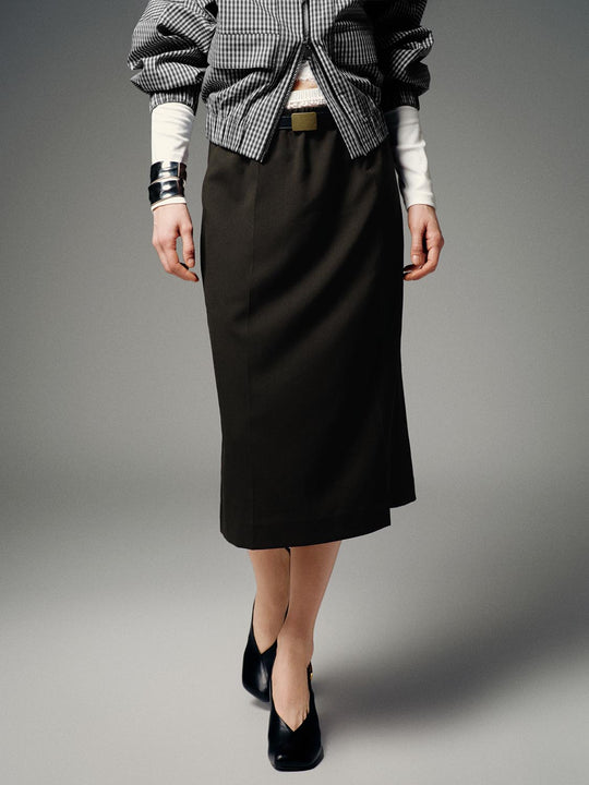 2 In 1 Belted Tailored Straight Midi Skirts