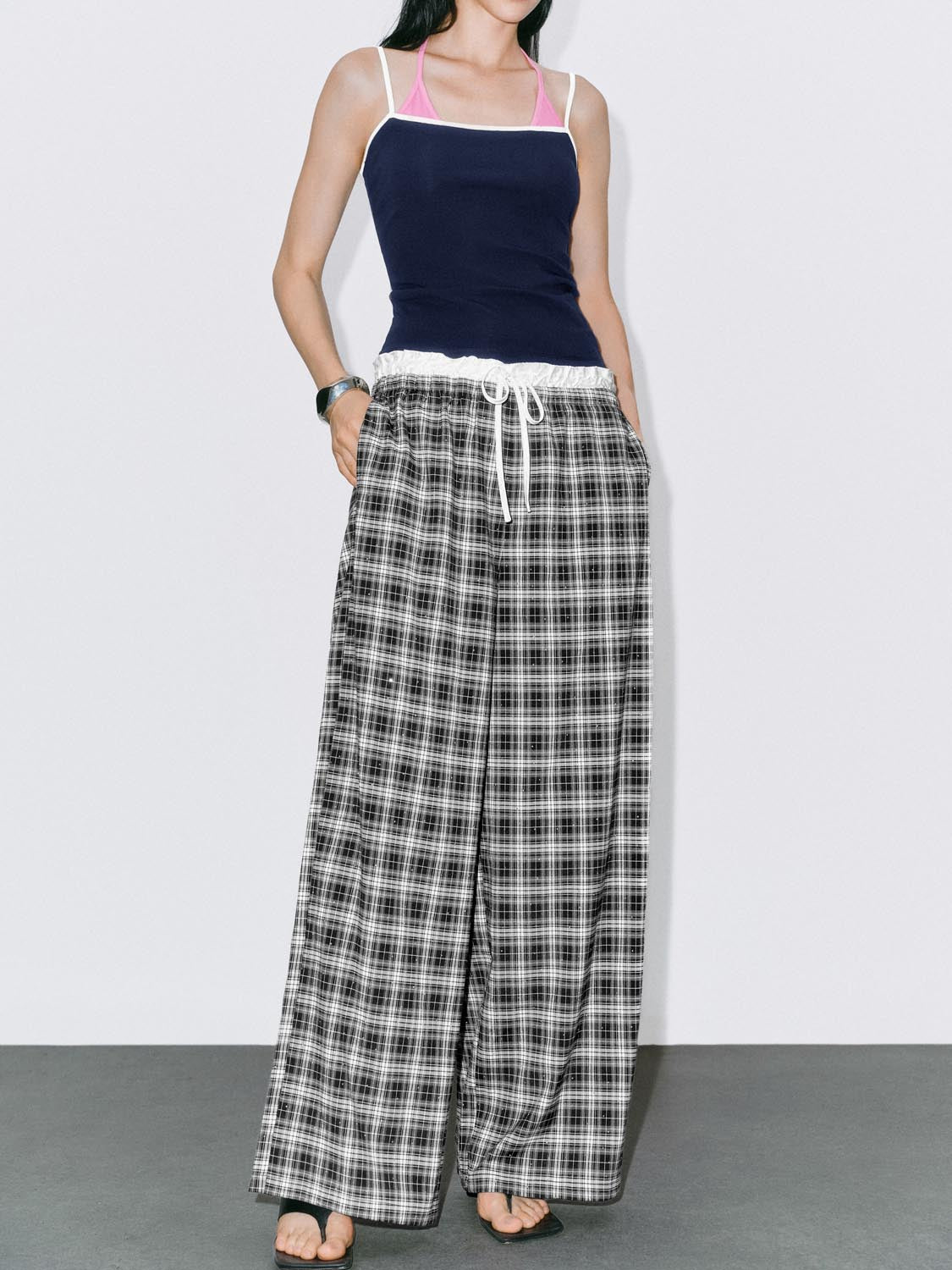 Plaid Wide-Leg Pants