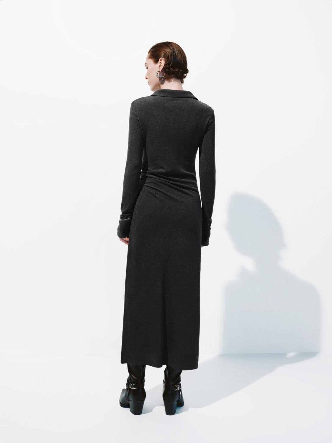 Collared Ruched Skinny Fit Maxi Dresses