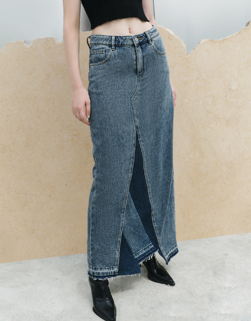 Split Hem Maxi Straight Denim Skirt