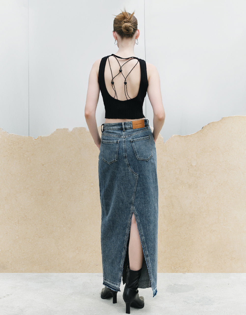Split Hem Maxi Straight Denim Skirt
