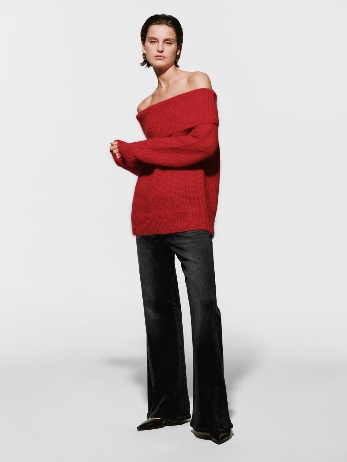 Belted Washed Flare Leg Jeans