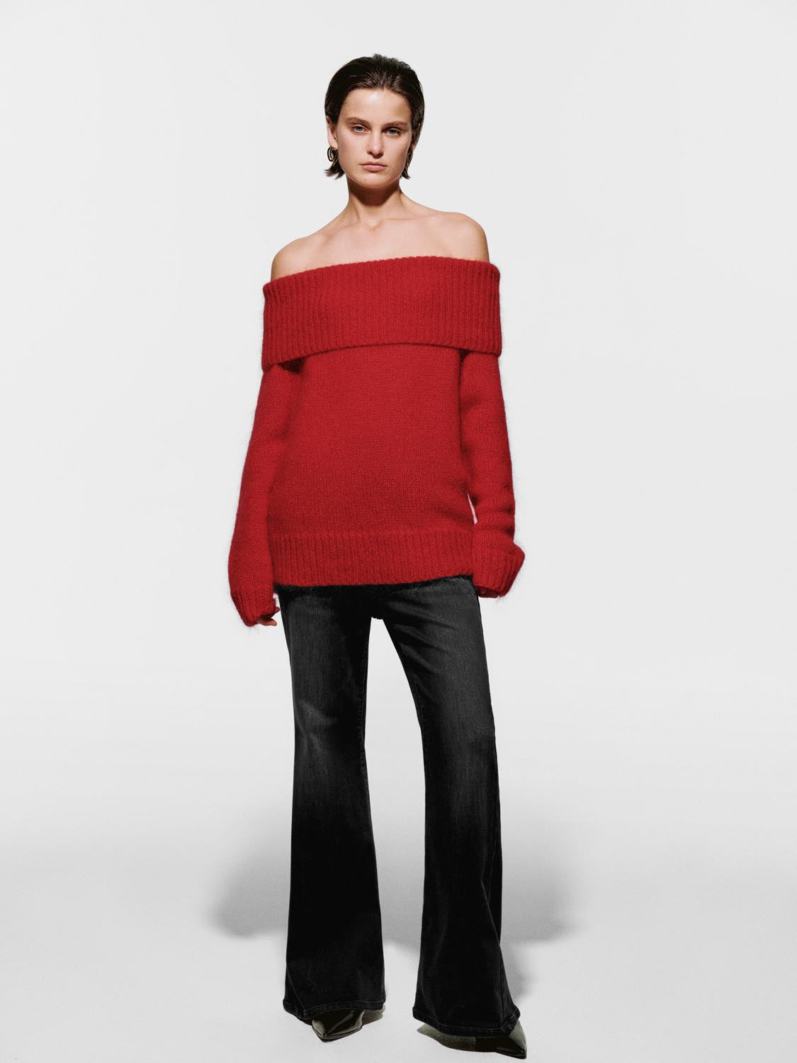 Belted Washed Flare Leg Jeans