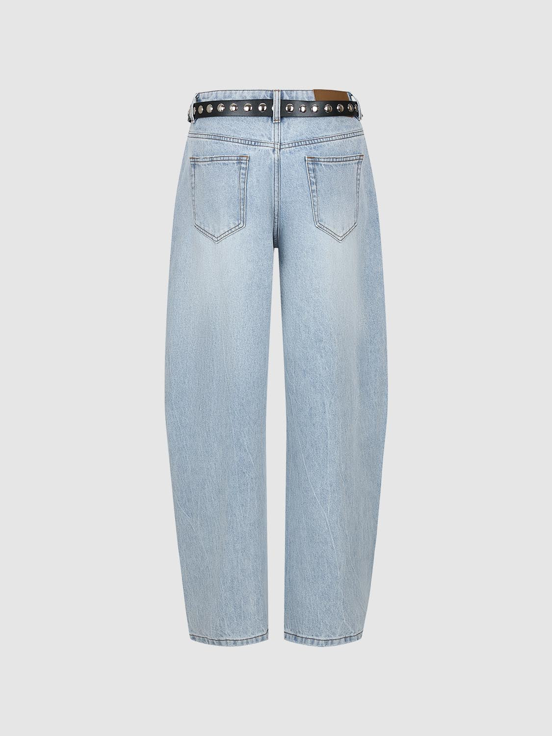 Belted Washed Barrel Leg Jeans