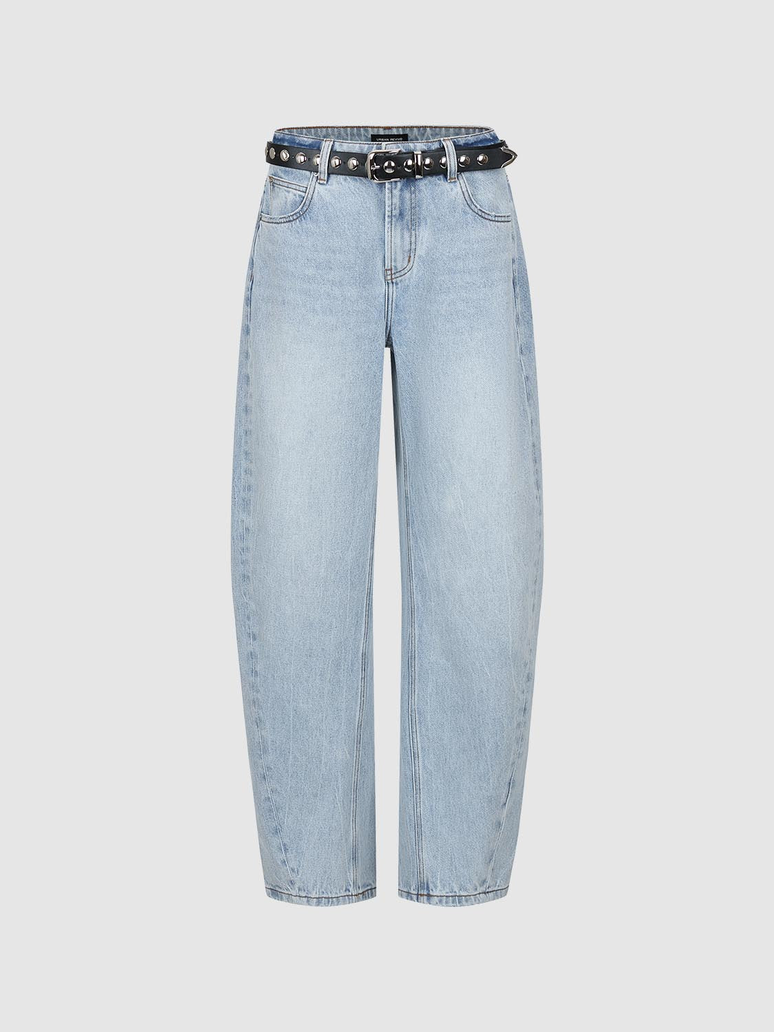 Belted Washed Barrel Leg Jeans