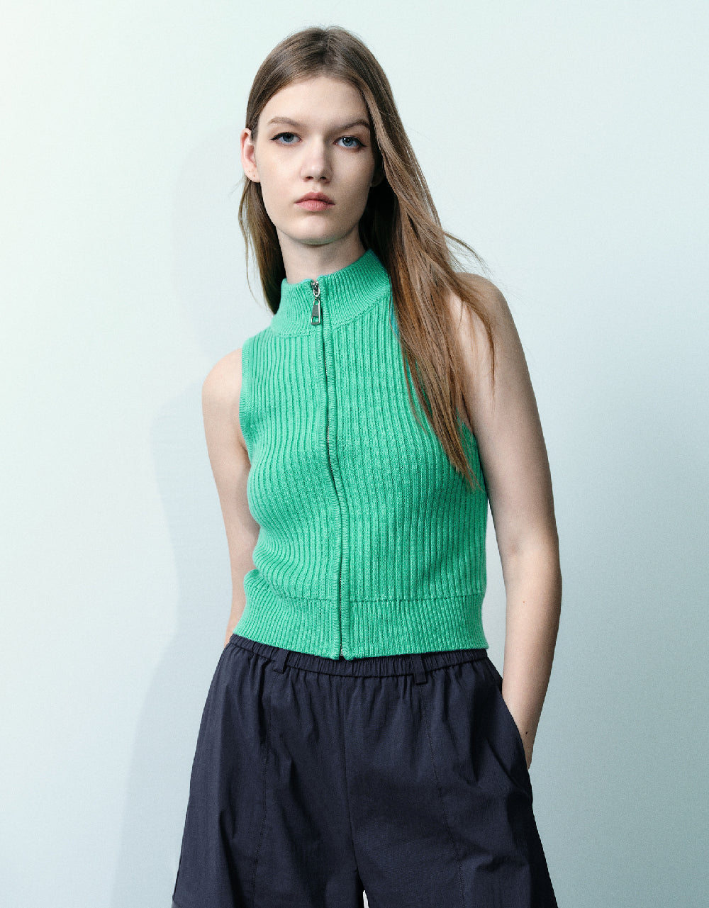 Zipper Front Knitted Vest