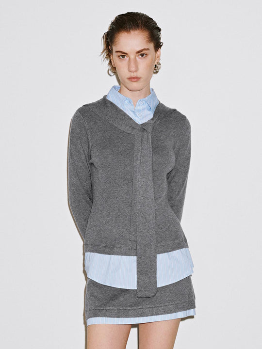 2 In 1 Scarf Collar Knitted T-Shirts