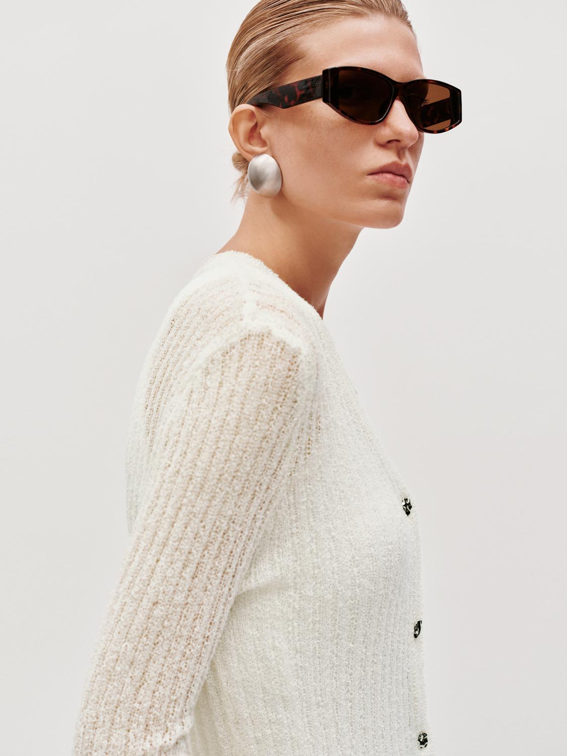 Ripped Hem V-Neck Knitted Cardigans