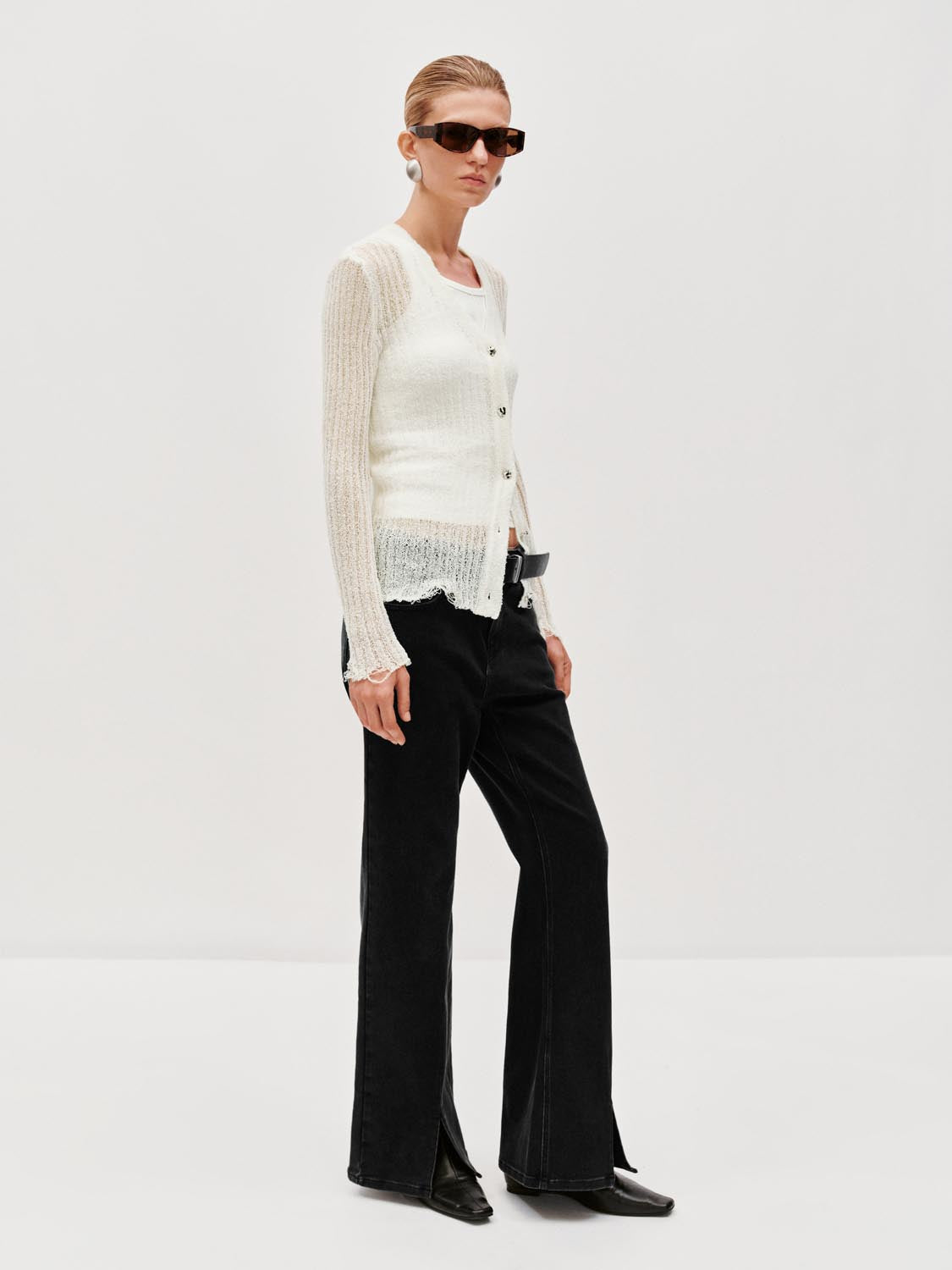 Ripped Hem V-Neck Knitted Cardigans
