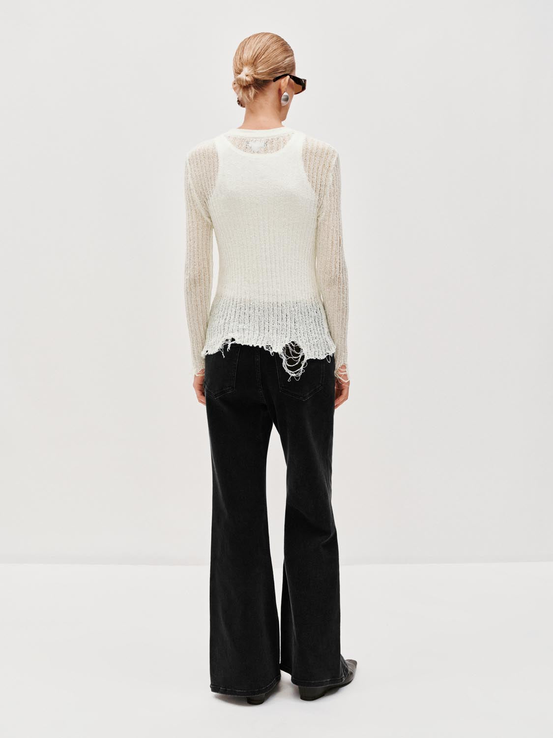 Ripped Hem V-Neck Knitted Cardigans