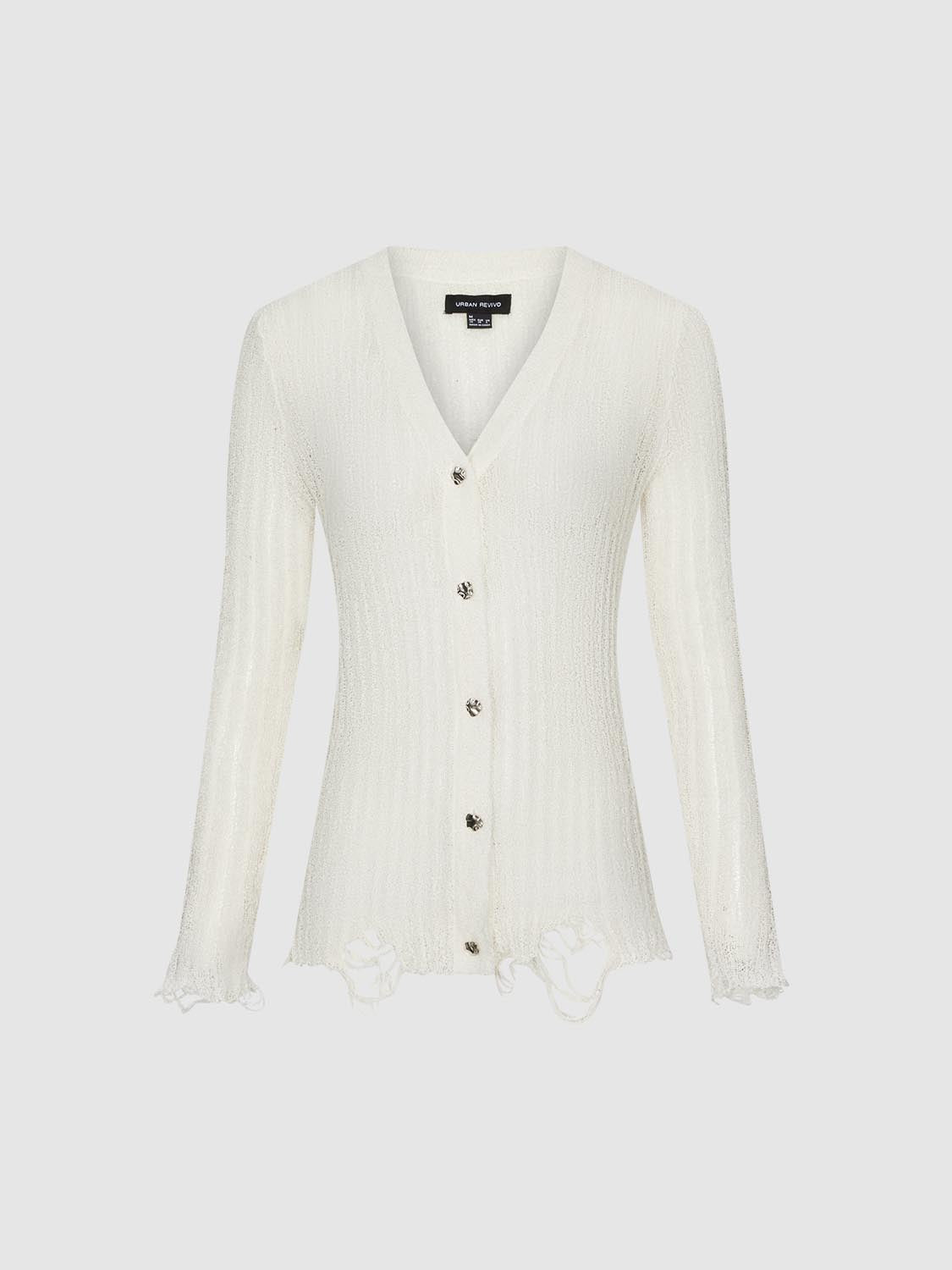 Ripped Hem V-Neck Knitted Cardigans