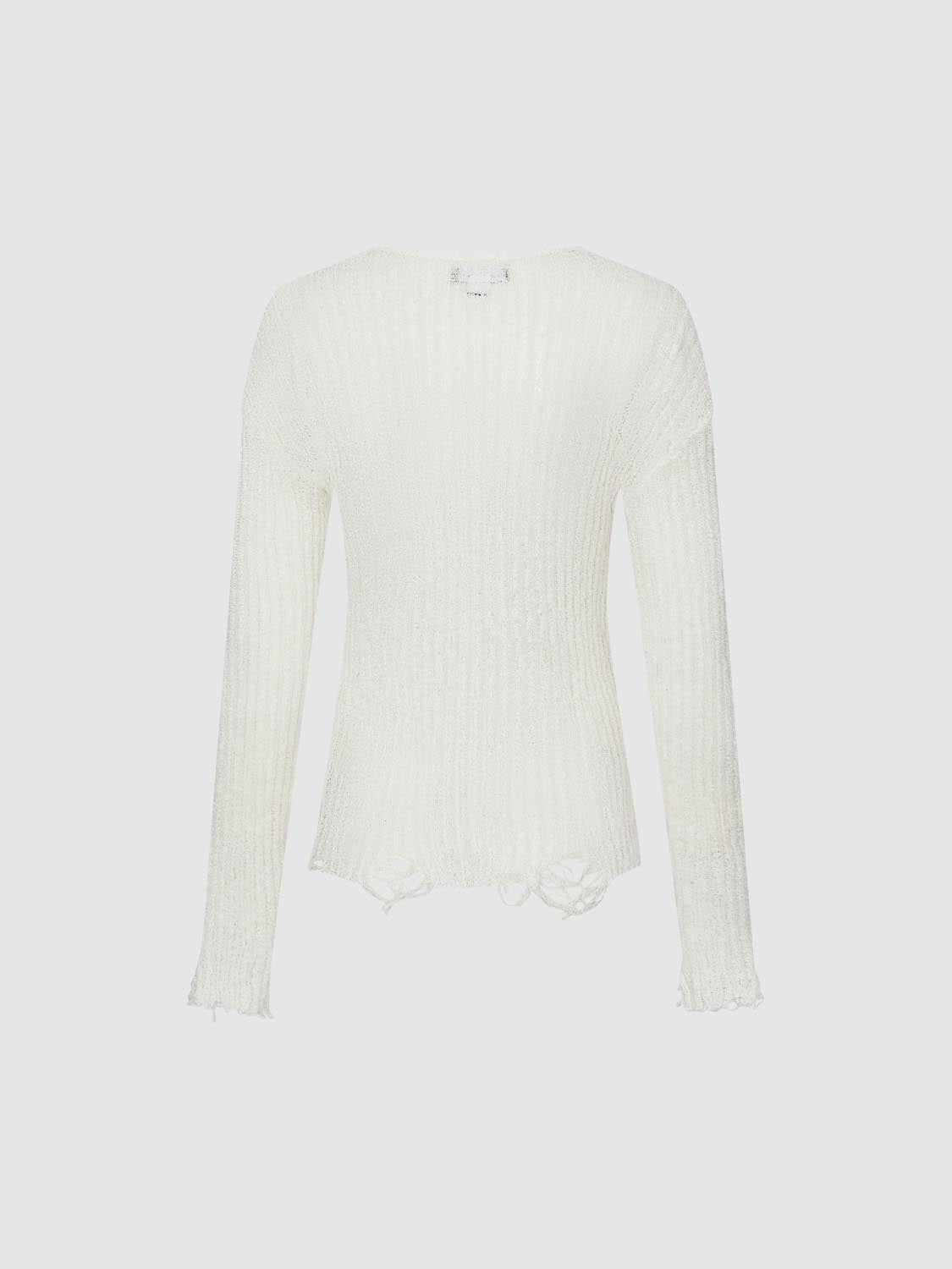 Ripped Hem Long Sleeve Knitted T-Shirts