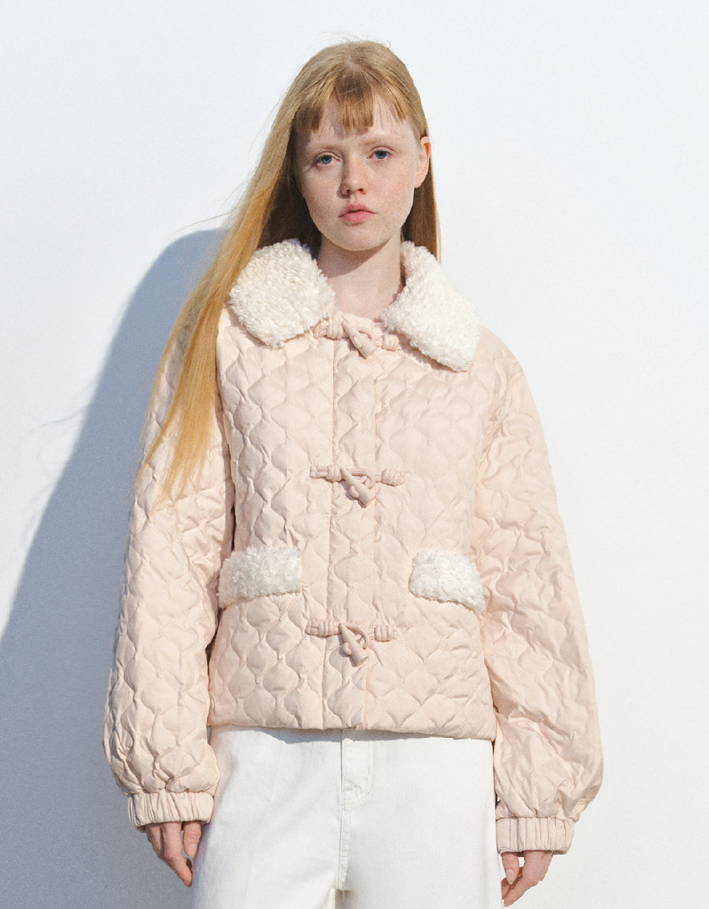 Embossed Down Jacket With Furry Collar