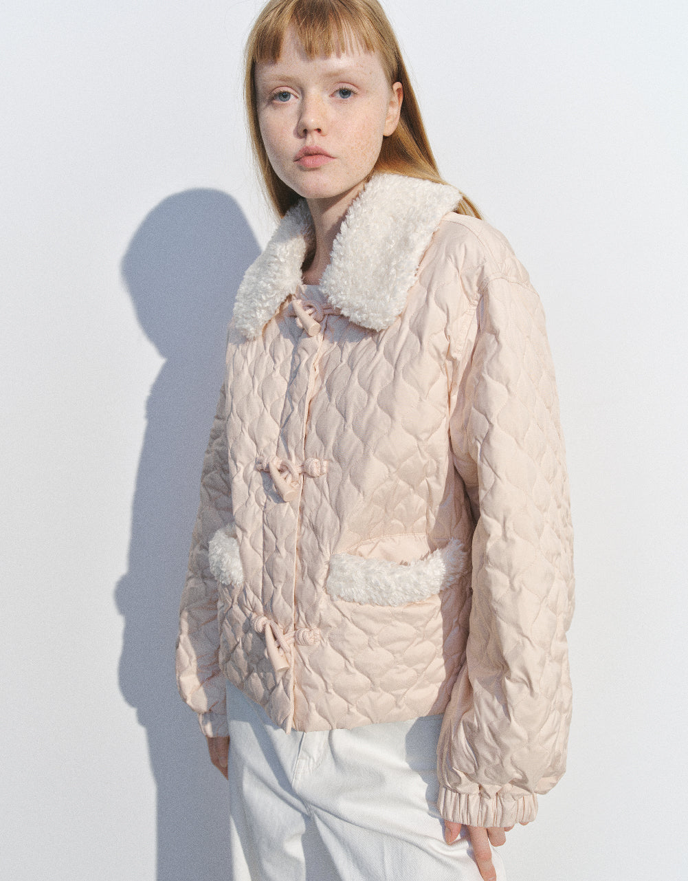Embossed Down Jacket With Furry Collar