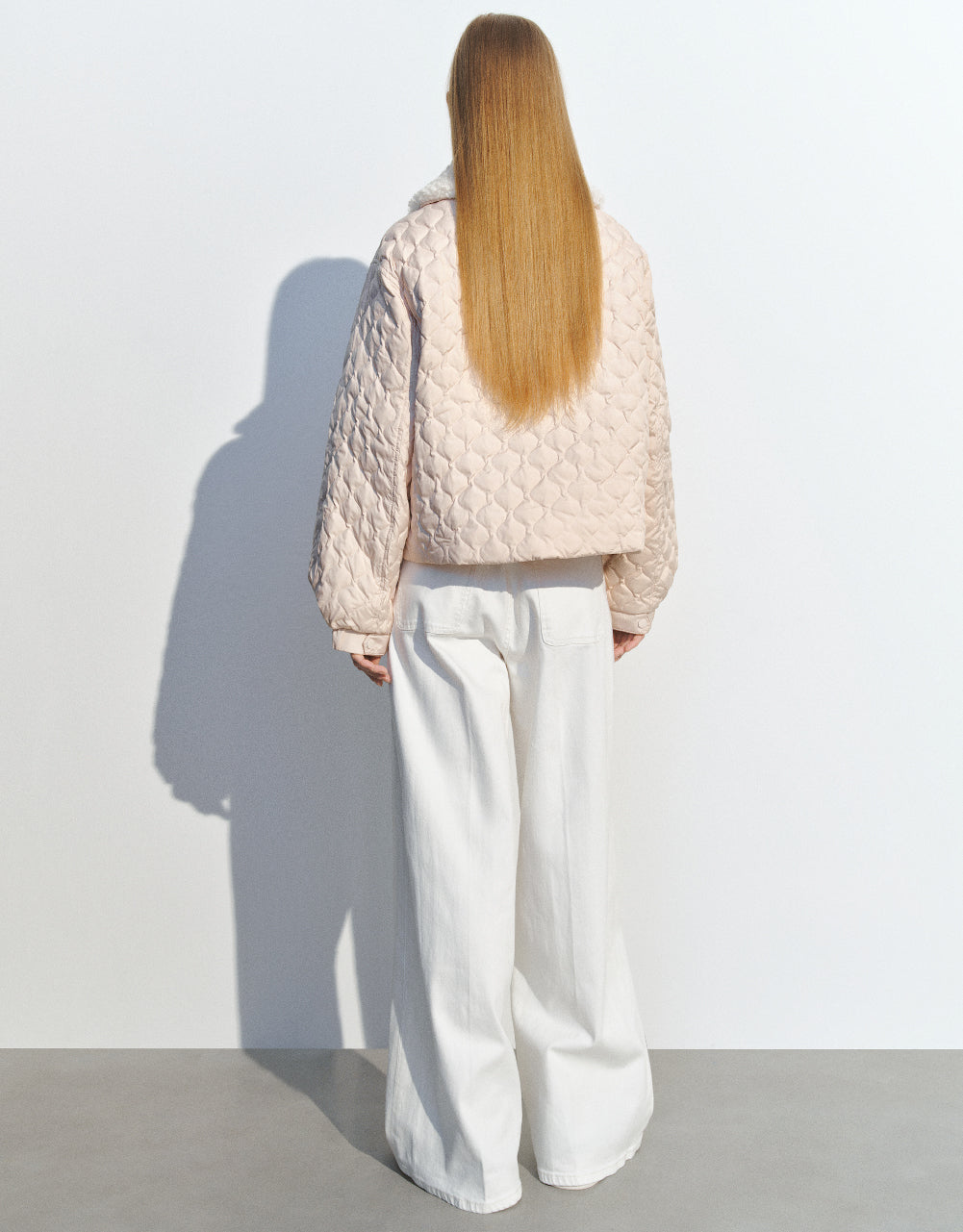 Embossed Down Jacket With Furry Collar