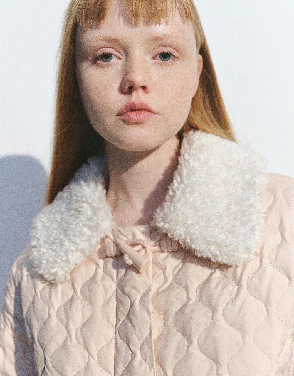 Embossed Down Jacket With Furry Collar