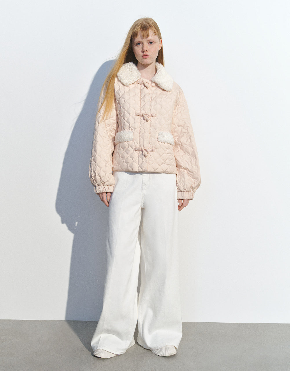 Embossed Down Jacket With Furry Collar