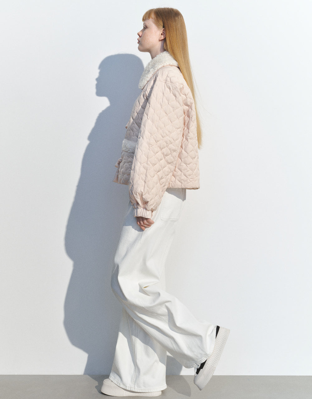 Embossed Down Jacket With Furry Collar