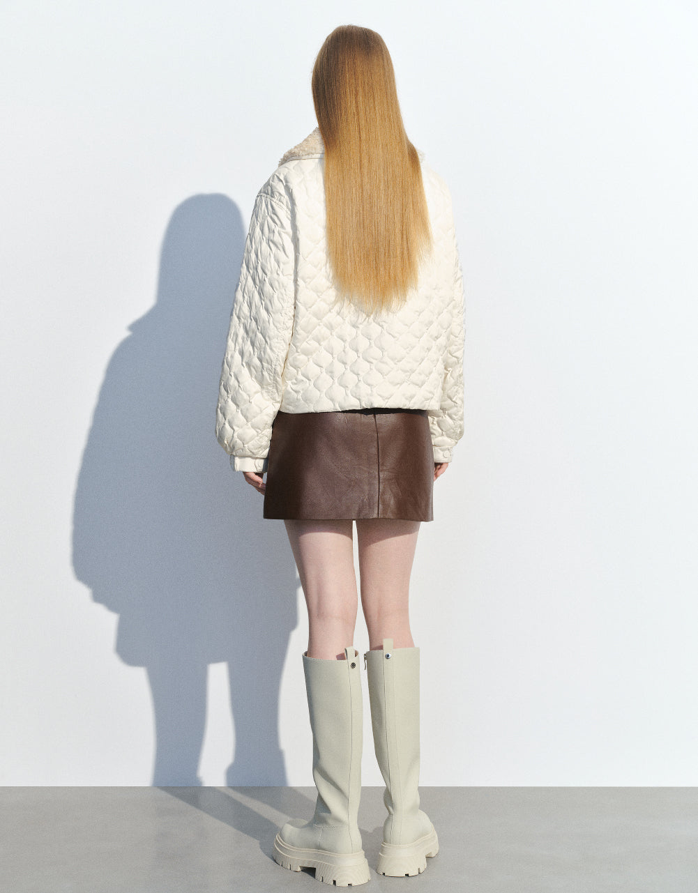 Embossed Down Jacket With Furry Collar