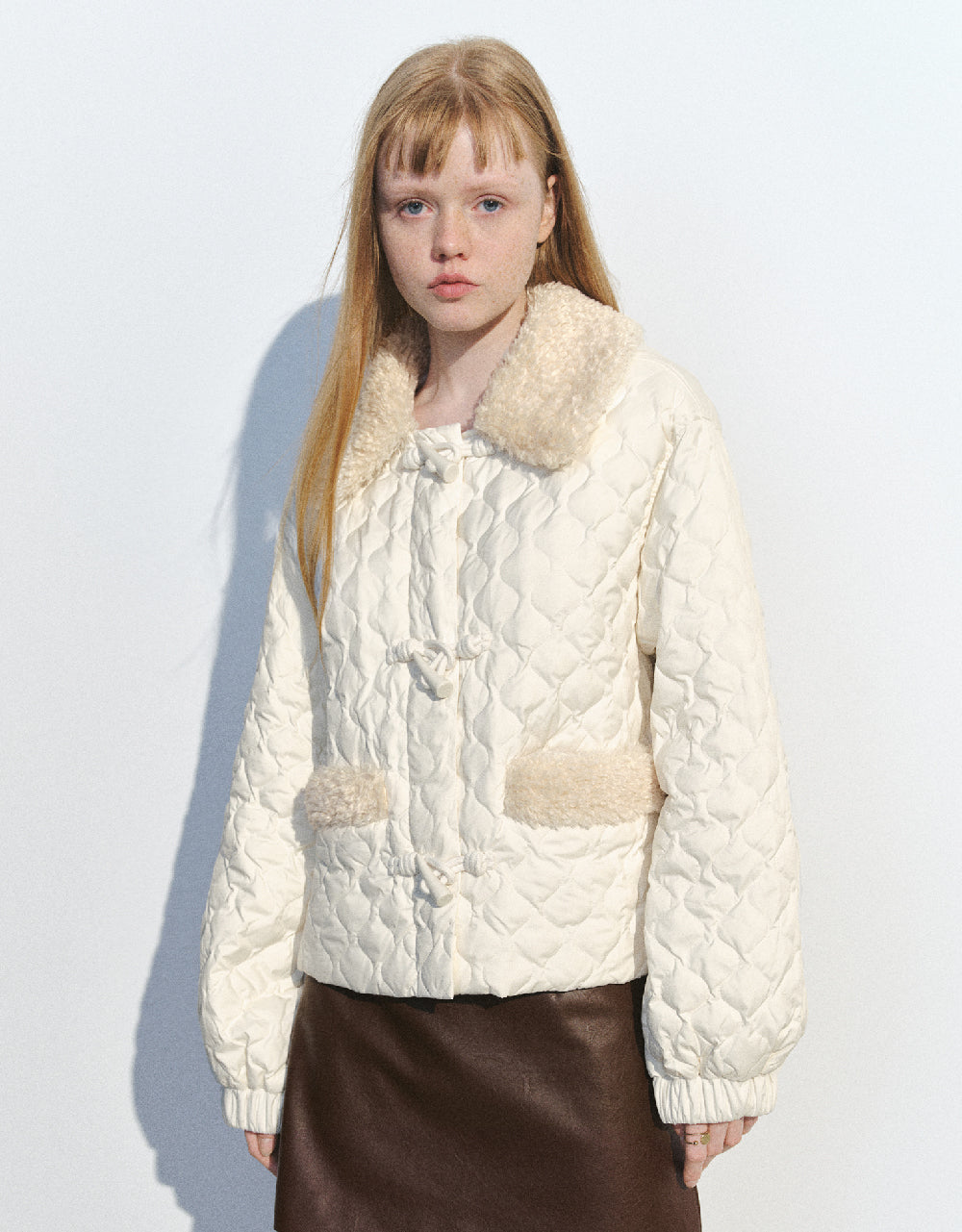 Embossed Down Jacket With Furry Collar