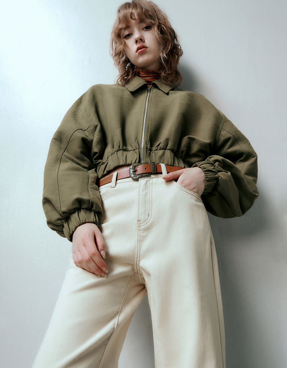 Zipper Front Balloon Jacket