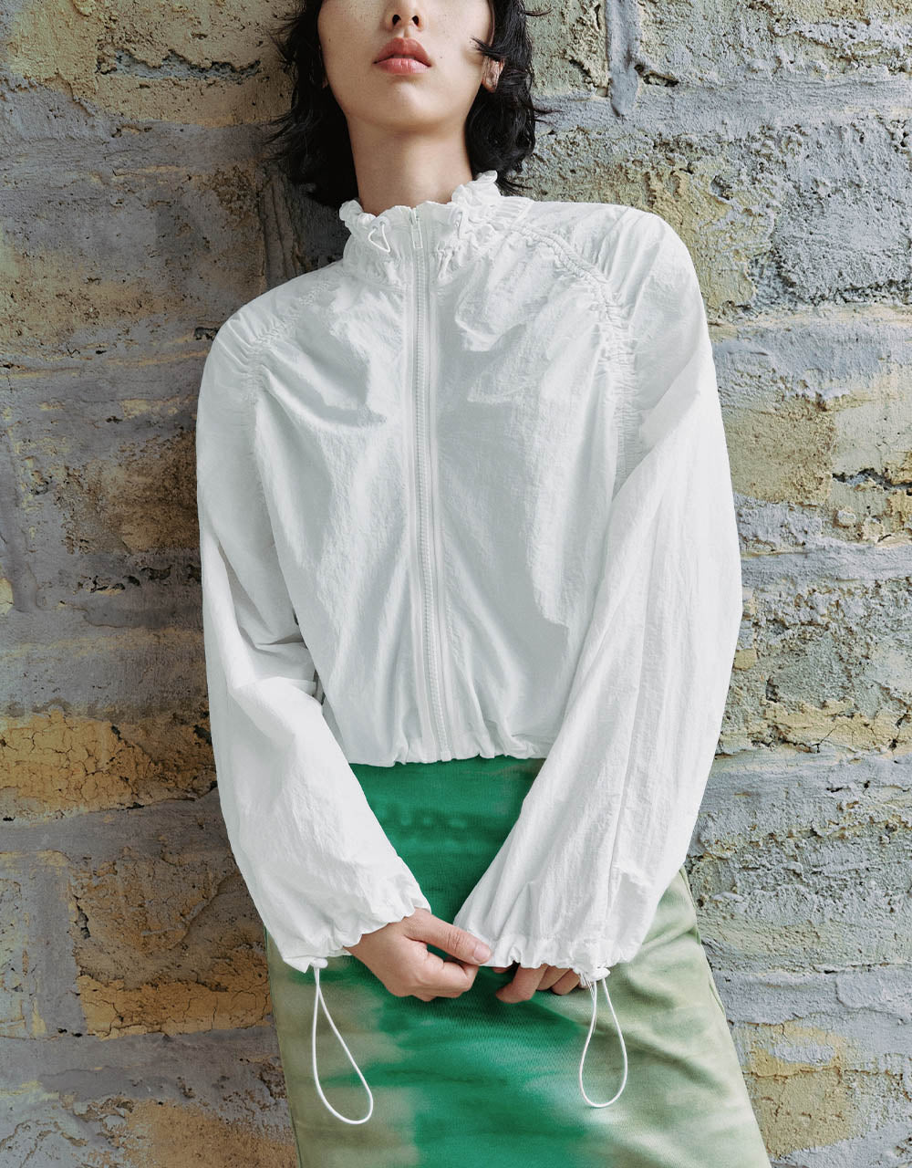 Zipper Font Frill Trim Jacket