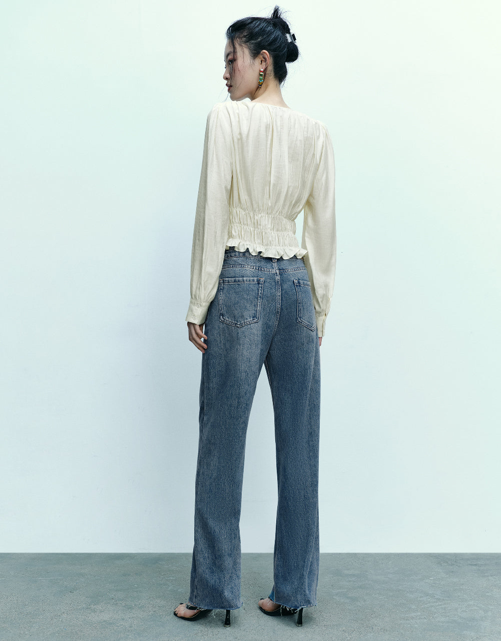 Button Up V-Neck Blouse