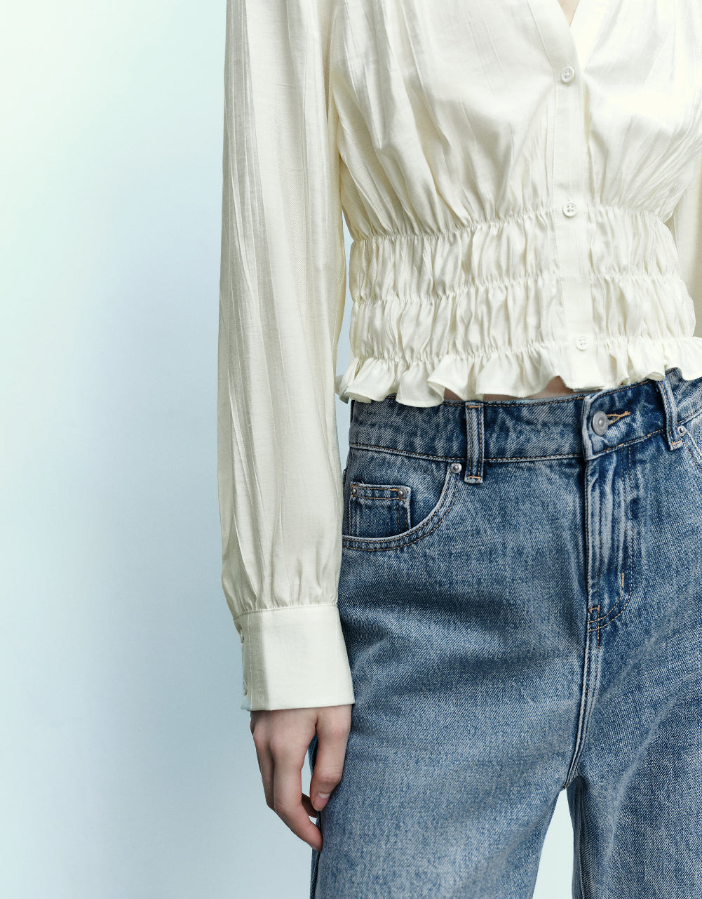 Button Up V-Neck Blouse