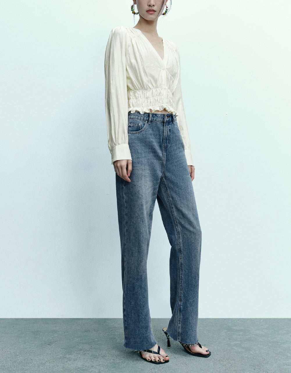 Button Up V-Neck Blouse
